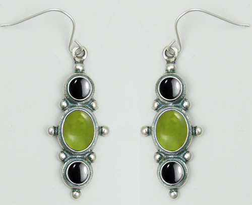 Sterling Silver Drop Dangle Earrings With Peridot And Hematite